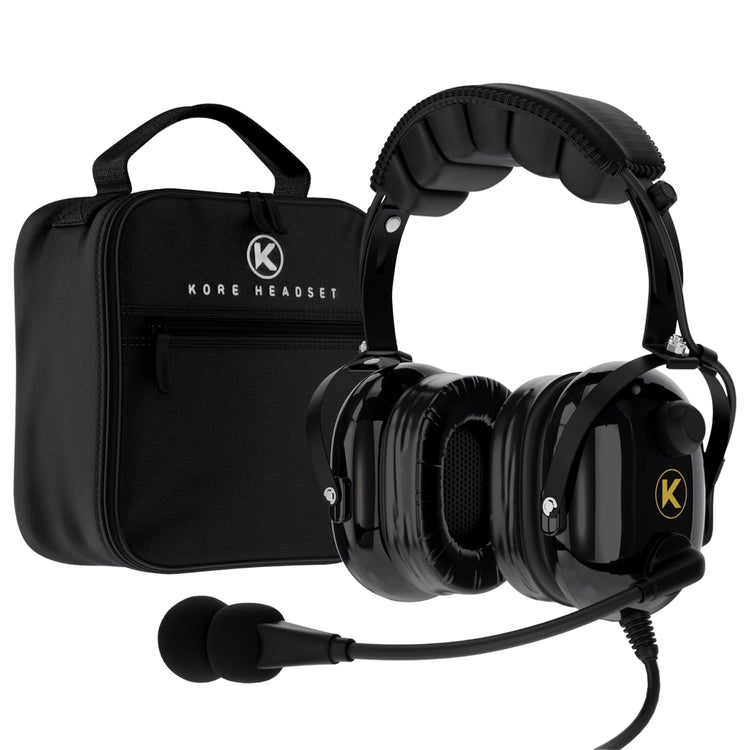 Kore Aviation KA-1 General Aviation Headset (Mono & Stereo) with Headset Bag - Dual GA Plugs