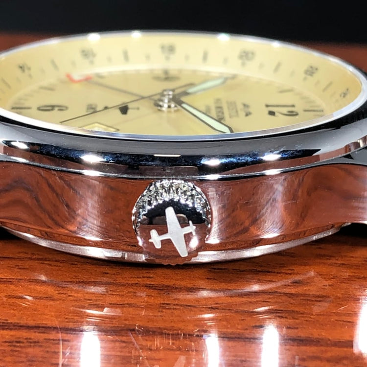 P-51 Mustang Tribute - Polished Finish, Beige Dial, Brown Leather Band