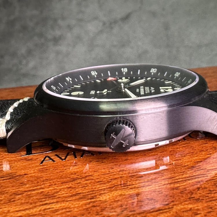 P-51 Mustang Tribute - Stainless Steel, Black Finish, Black Leather Band