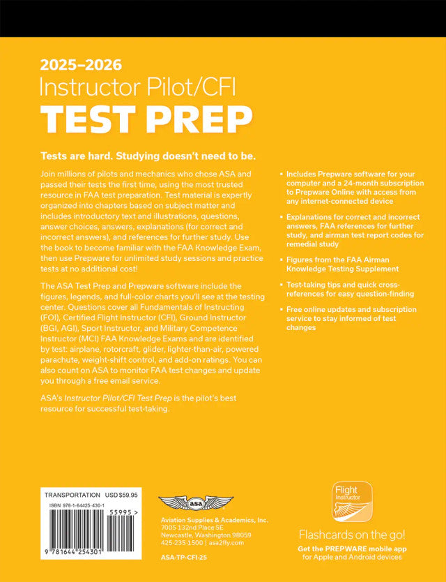 2025-2026 Instructor Pilot/CFI Test Prep With Prepware Software by ASA