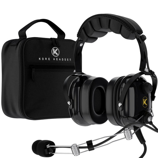 Kore Aviation P1 General Aviation Headset (Mono) with Headset Bag - Dual GA Plugs