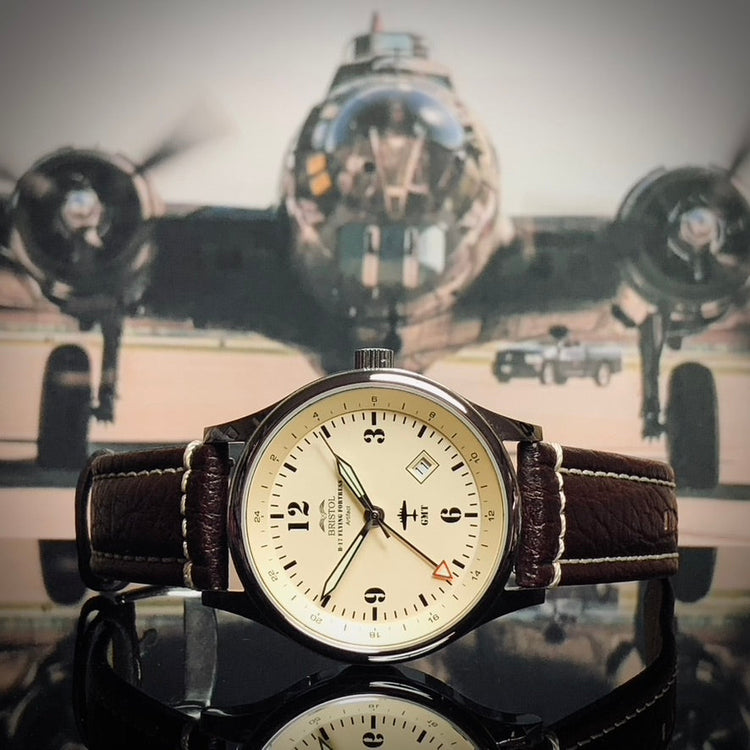 B-17 Tribute - Polished Finish, Beige Dial, Stainless Steel, Brown Leather Band with Stitching