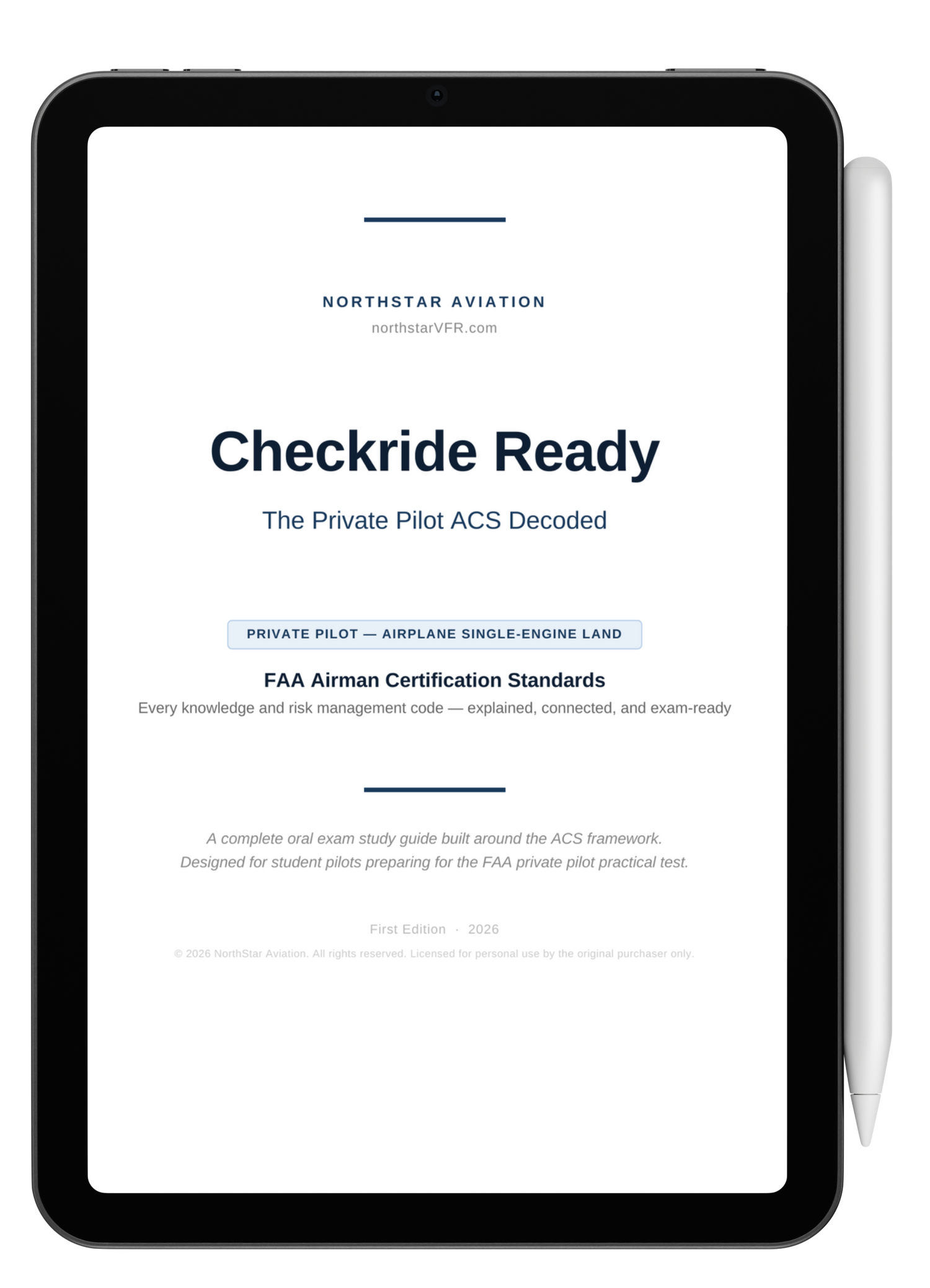 Checkride Ready ACS study guide shown on a tablet