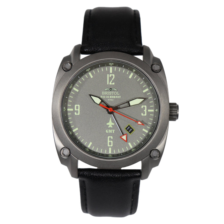 F-18 Hornet Tribute - Gun Metal Finish, Gray Dial, Black Leather Band