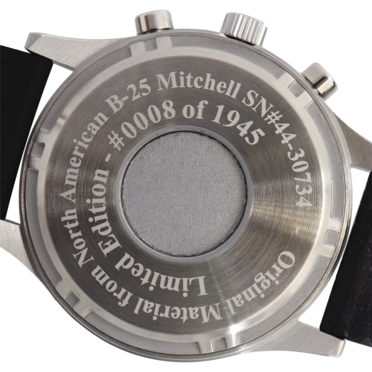 B-25 Mitchell Tribute - Stainless Steel, Polished Finish, Black Leather Band