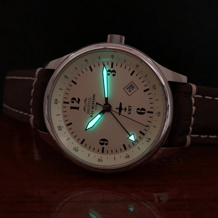 P-51 Mustang Tribute - Polished Finish, Beige Dial, Brown Leather Band