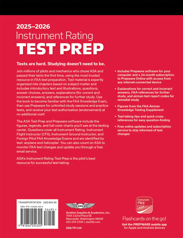 2025-2026 Instrument Rating Test Prep (Softcover) With Prepware Software by ASA